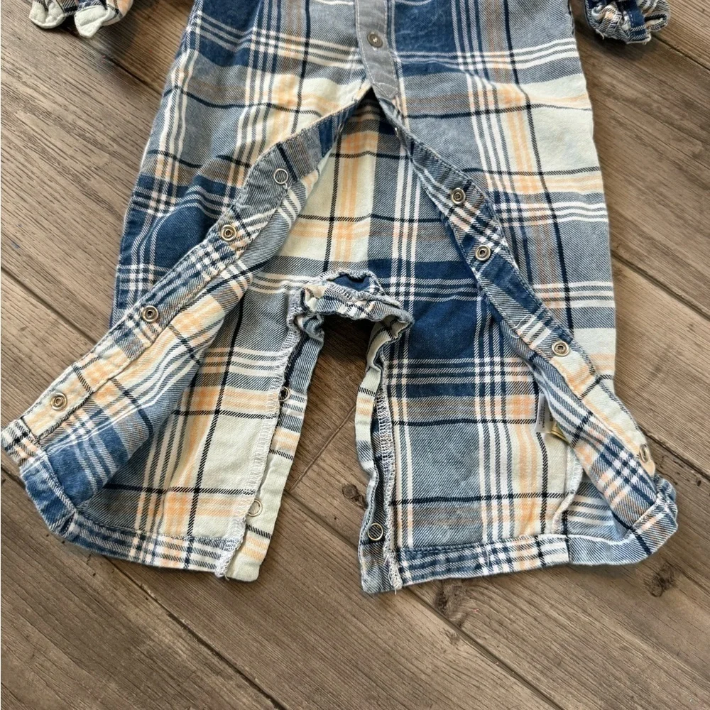 7 for All Mankind Baby Romper Shortie One Piece 3/6 Months Blue Plaid Collar